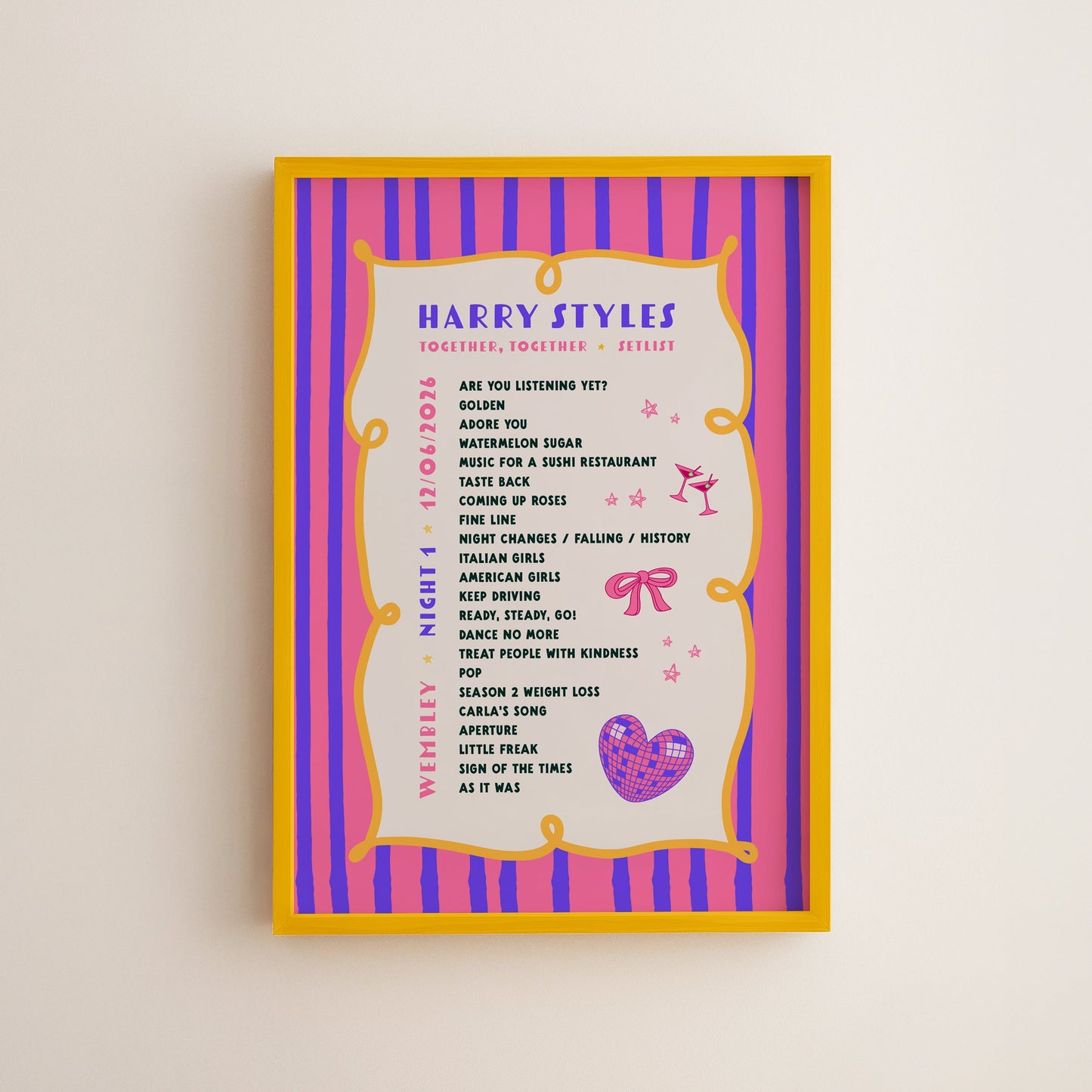 Harry Styles Tour Setlist Print