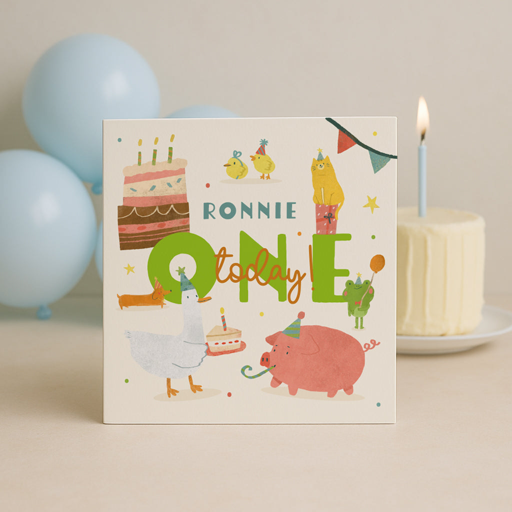 Personalised First Birthday Card | Party Animals