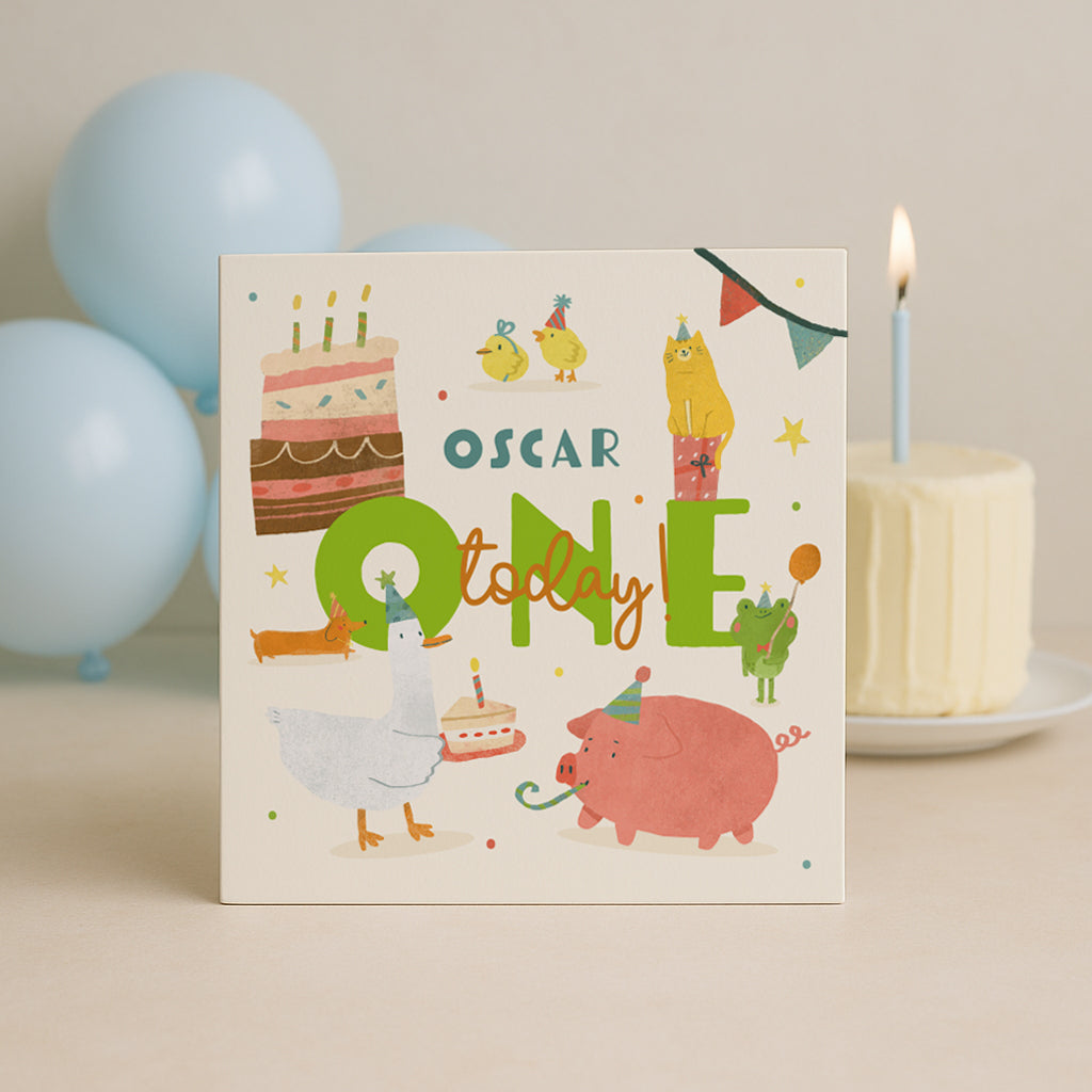 Personalised First Birthday Card | Party Animals