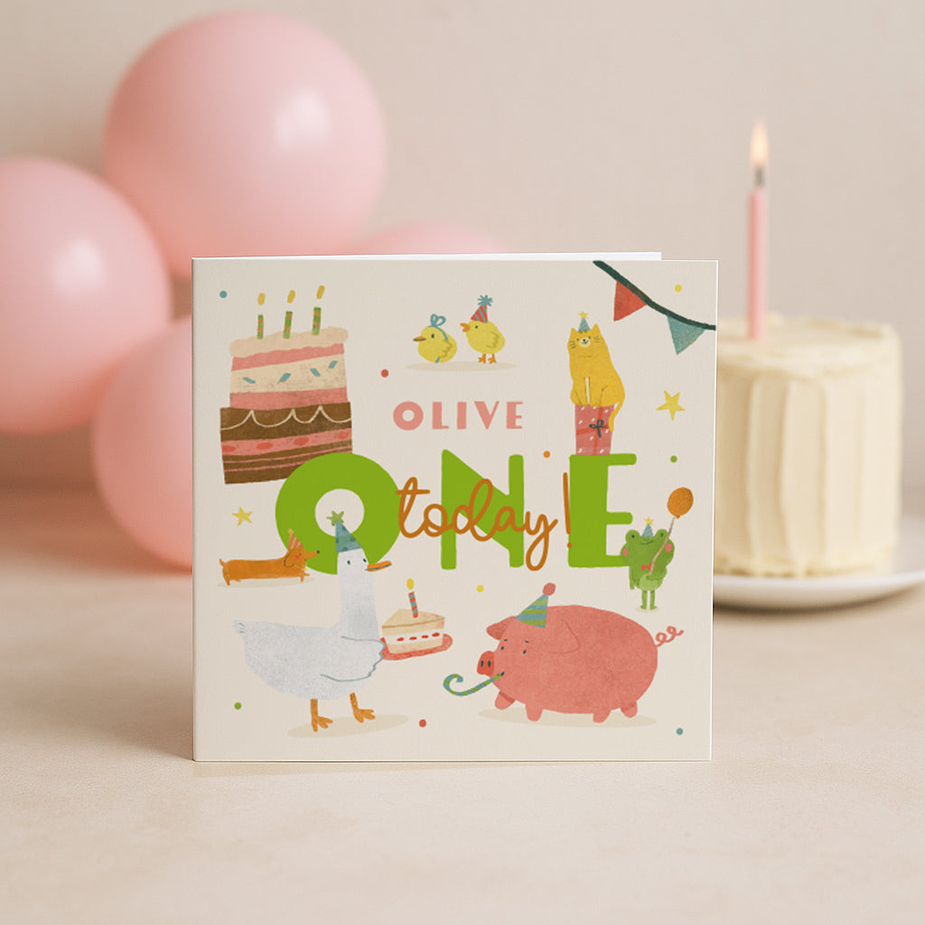Personalised First Birthday Card | Party Animals