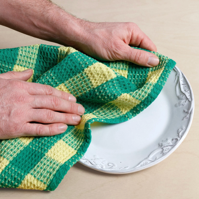 Green Cotton Waffle Tea Towel 2 Pack