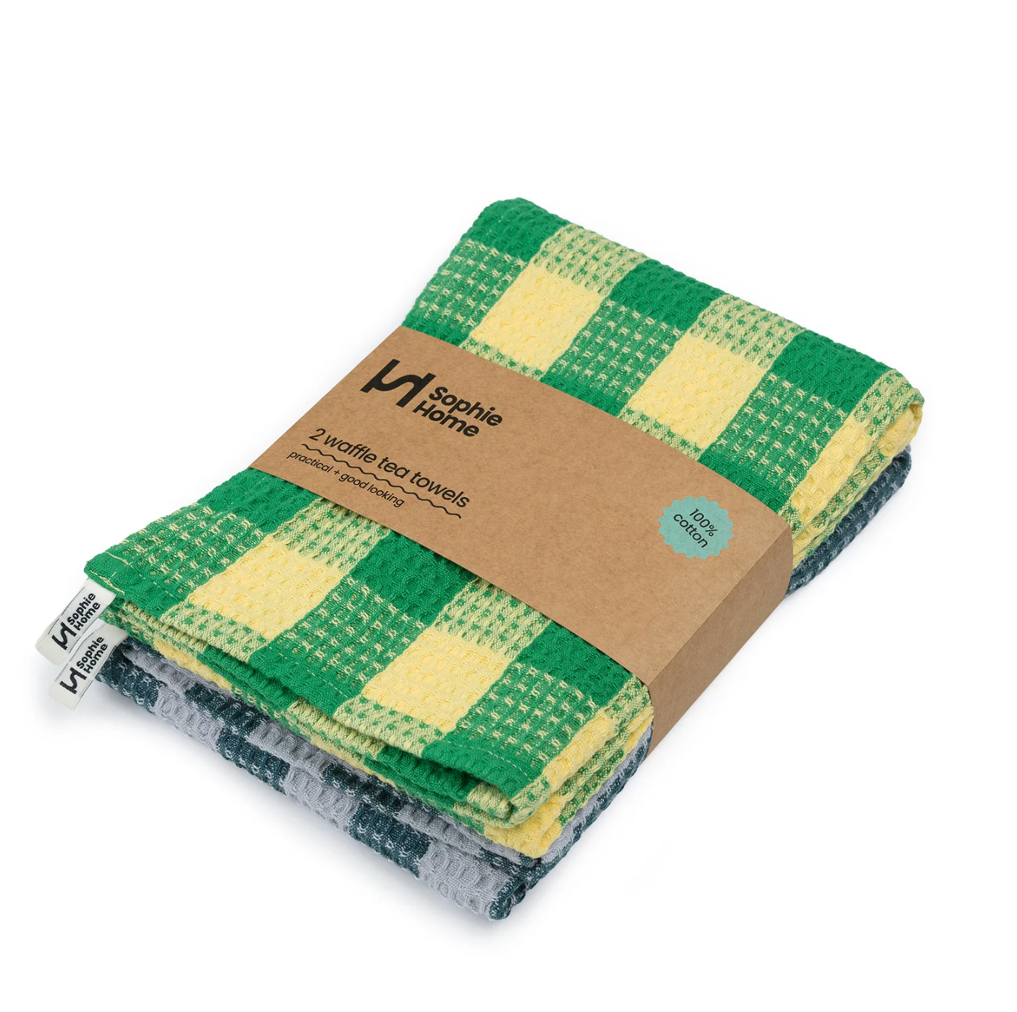Green Cotton Waffle Tea Towel 2 Pack
