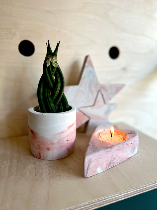 Valentines Midi Pot, Plant & Concrete Candle Holder