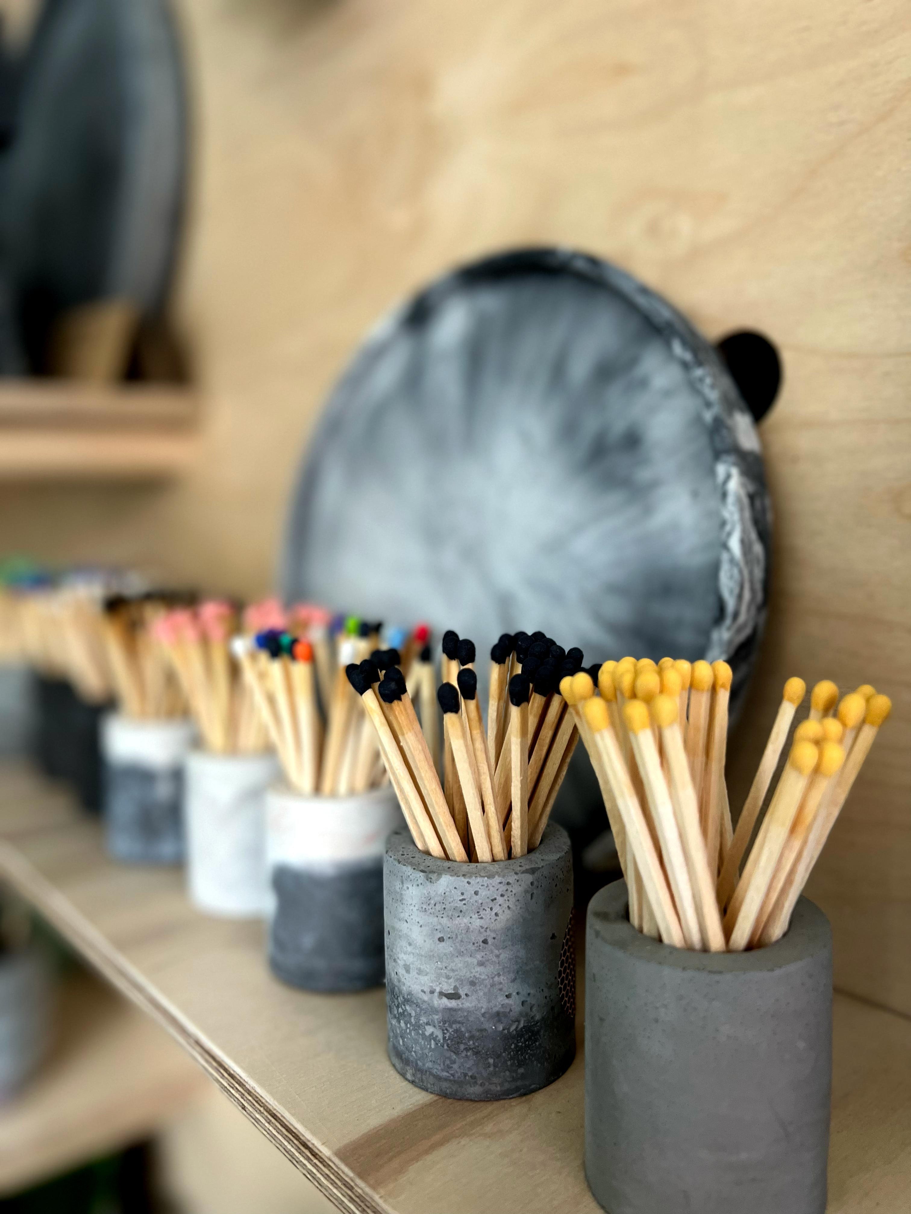Mini Match Pot & Matches – Concrete & Cacti